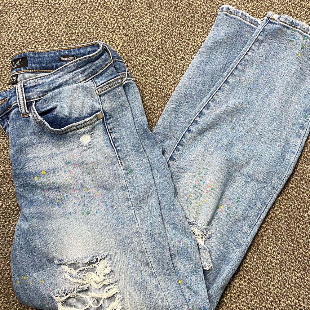 Judy Blue Distressed Boyfriend Confetti Paint Jeans - Size 7/28